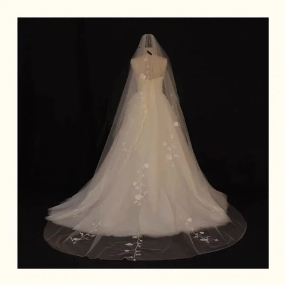 Cathedral Floral Wedding Veil with Comb